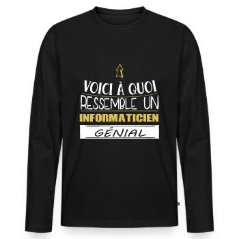 Informatique - Métier - Informaticien - Cadeau - T-shirt manches longues Premium bio Homme - noir - Devant - Nico (187cm)