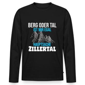 Berg oder Tal ist mir egal, Hauptsache Zillertal - Männer Premium Bio Langarmshirt - Schwarz - Vorne - Nico (187cm)