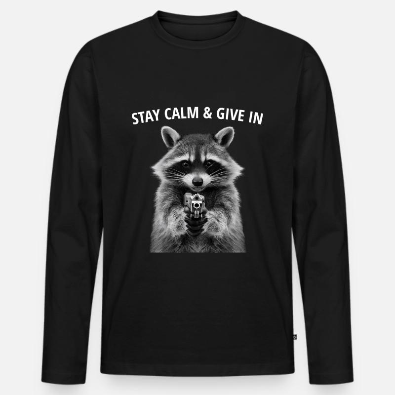 Meme Waschbär - Männer Premium Bio Langarmshirt - Schwarz