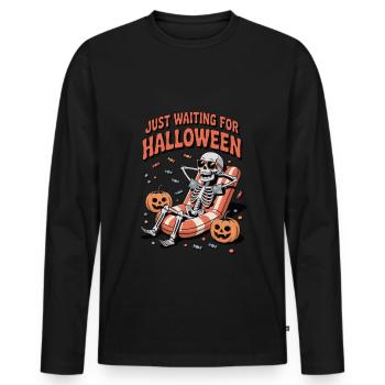 Ambiance relaxante d’Halloween squelette - T-shirt manches longues Premium bio Homme - noir - Devant - Nico (187cm)