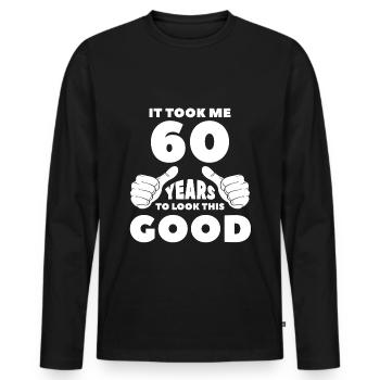 60th birthday gift birthday present - Men's Premium Organic Long Sleeve Shirt - black - Front - Nico (187cm)