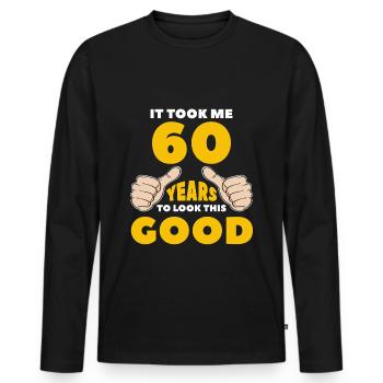 60th birthday gift birthday present - Men's Premium Organic Long Sleeve Shirt - black - Front - Nico (187cm)