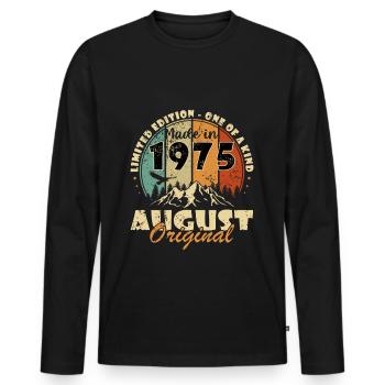 August 1975 Geburtstagsgeschenk August 1975 August - Männer Premium Bio Langarmshirt - Schwarz - Vorne - Nico (187cm)