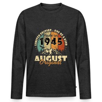 August 1945 Geburtstag im August 1945 Vintage 1945 - Männer Premium Bio Langarmshirt - Anthrazit meliert - Vorne - Nico (187cm)