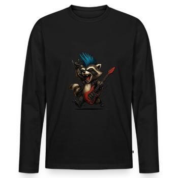Rock Waschbär mit Gitarre Festival Motiv - Männer Premium Bio Langarmshirt - Schwarz - Vorne - Nico (187cm)