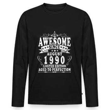 August 1990 Retro August 1990 August 1990 Jubiläum - Männer Premium Bio Langarmshirt - Schwarz - Vorne - Nico (187cm)