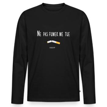 Ne pas fumer me tue oss 117 tshirt citation film - T-shirt manches longues Premium bio Homme - noir - Devant - Nico (187cm)