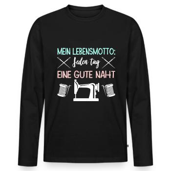 Mein Lebensmotto: Jeden tag Eine Gute Naht - Männer Premium Bio Langarmshirt - Schwarz - Vorne - Nico (187cm)