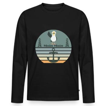 Moin mit Möwen dem Leuchtturm und Anker Moin - Männer Premium Bio Langarmshirt - Schwarz - Vorne - Nico (187cm)