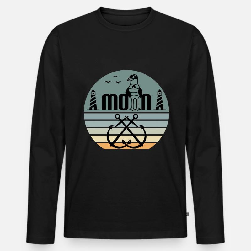 Moin mit Möwen dem Leuchtturm und Anker Moin - Männer Premium Bio Langarmshirt - Schwarz
