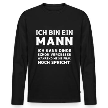 Ich bin ein Mann ich kann Dinge vergessen Männer - Männer Premium Bio Langarmshirt - Schwarz - Vorne - Nico (187cm)