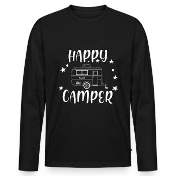 Happy Camper Travel Caravan Camping Quotes - Men's Premium Organic Long Sleeve Shirt - black - Front - Nico (187cm)