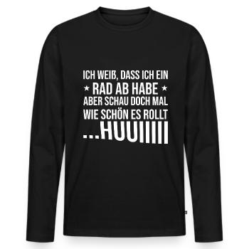 Ich weiß dass ich ein Rad ab habe - Männer Premium Bio Langarmshirt - Schwarz - Vorne - Nico (187cm)