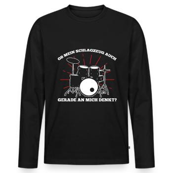 Ob Mein Schlagzeug Auch Gerade An Mich Denkt - Männer Premium Bio Langarmshirt - Schwarz - Vorne - Nico (187cm)