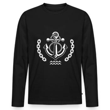 Ancre de navire en blanc avec corde Sea Lake Ocean - T-shirt manches longues Premium bio Homme - noir - Devant - Nico (187cm)