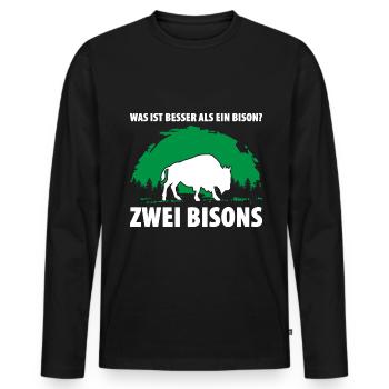 Was ist besser als ein Bison? Zwei Bisons - Männer Premium Bio Langarmshirt - Schwarz - Vorne - Nico (187cm)