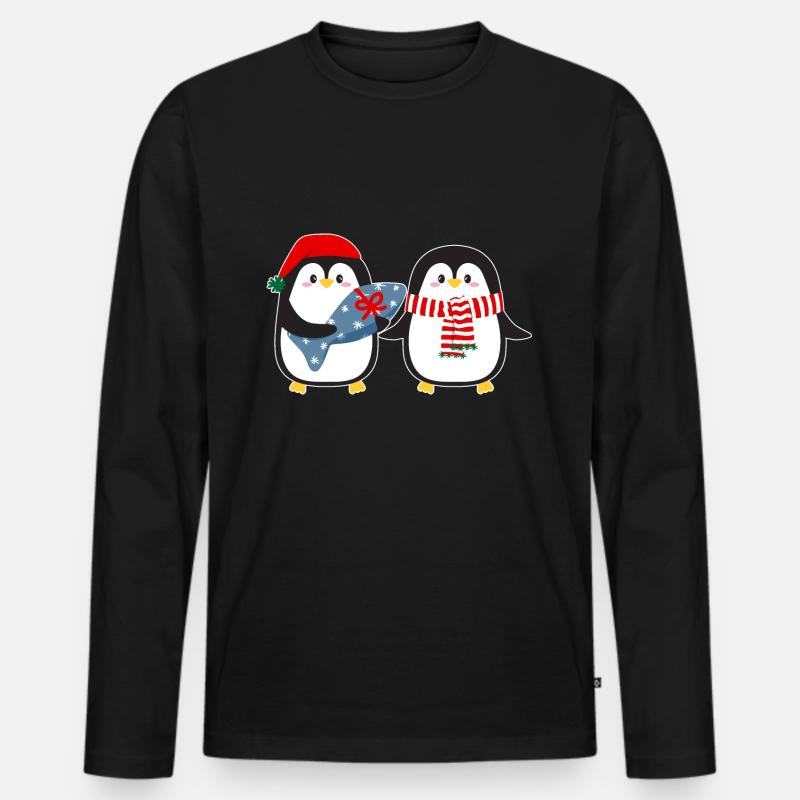 Niedliche Pinguine mit Geschenk - Männer Premium Bio Langarmshirt - Schwarz