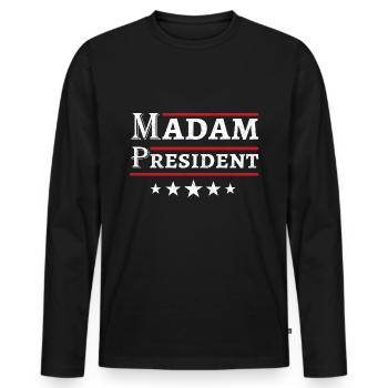 Madam President 2024 - Men's Premium Organic Long Sleeve Shirt - black - Front - Nico (187cm)