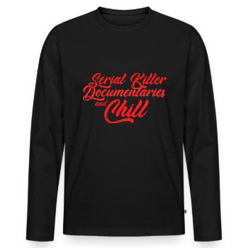Serienkiller Dokus und Chillen - Männer Premium Bio Langarmshirt - Schwarz - Vorne - Nico (187cm)