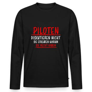 Pilot Lustiger Spruch Flugplatz Flugsport Geschenk - Männer Premium Bio Langarmshirt - Schwarz - Vorne - Nico (187cm)