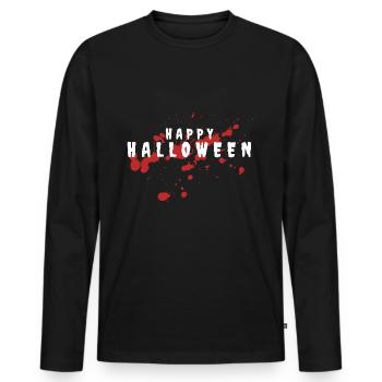 HAPPY HALLOWEEN MOTIV MIT HORROR KÜRBIS - Männer Premium Bio Langarmshirt - Schwarz - Vorne - Nico (187cm)