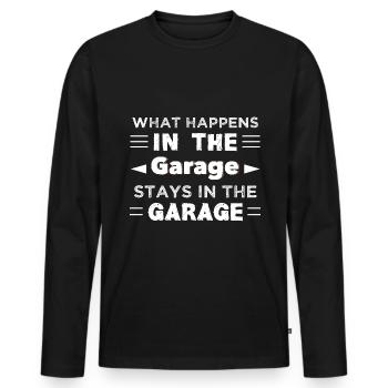 What happens in the garage stays in the garage - Men's Premium Organic Long Sleeve Shirt - black - Front - Nico (187cm)