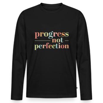 Le progrès au lieu de la perfection L’amour de soi - T-shirt manches longues Premium bio Homme - noir - Devant - Nico (187cm)