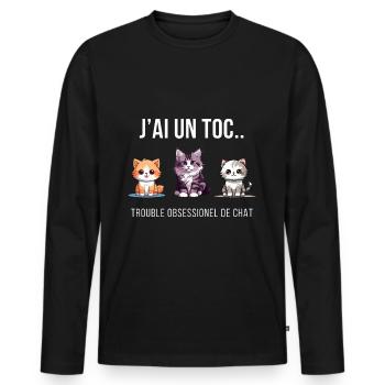 CAT OBSESSION - Men's Premium Organic Long Sleeve Shirt - black - Front - Nico (187cm)