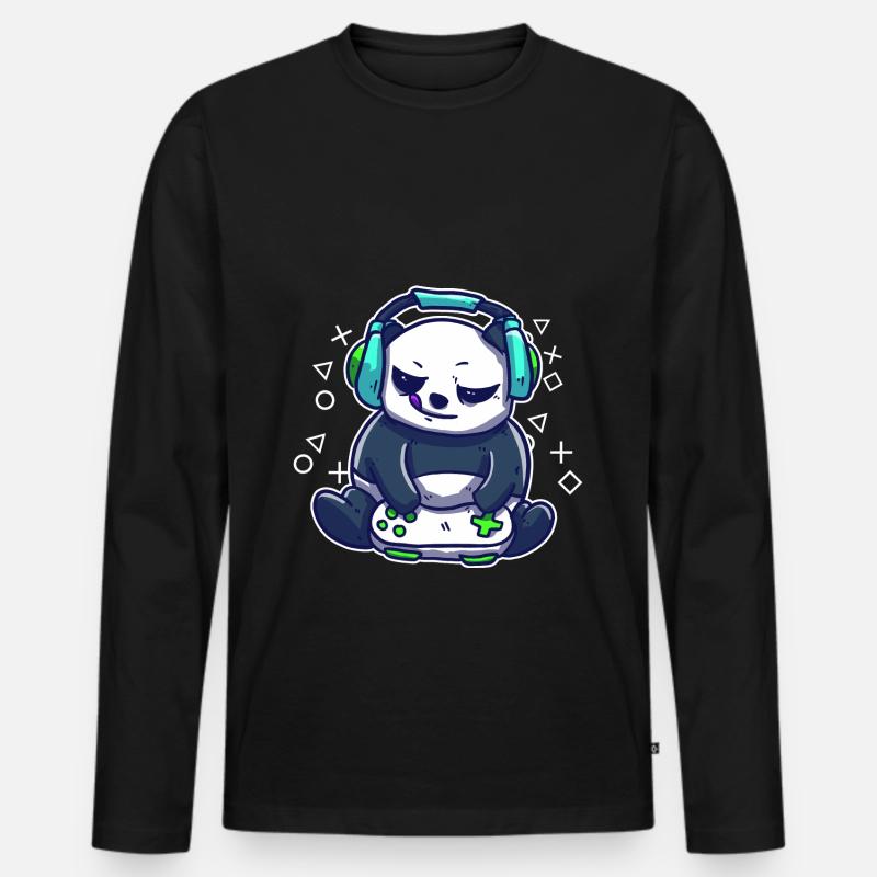 Zocker Gaming Panda spielt PC Games Videospiele - Männer Premium Bio Langarmshirt - Schwarz