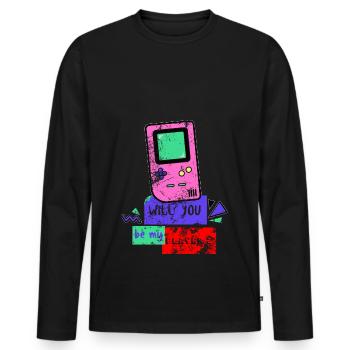 Game Boy 90s Console Vintage Retro Distressed - Men's Premium Organic Long Sleeve Shirt - black - Front - Nico (187cm)