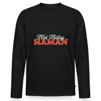 Pas aujourd’hui Haman Pourim Judaïsme - T-shirt manches longues Premium bio Homme - noir - Devant - Nico (187cm)