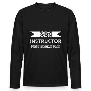Funny Offensive Joke Sex Instructor First Lekt - Men's Premium Organic Long Sleeve Shirt - black - Front - Nico (187cm)