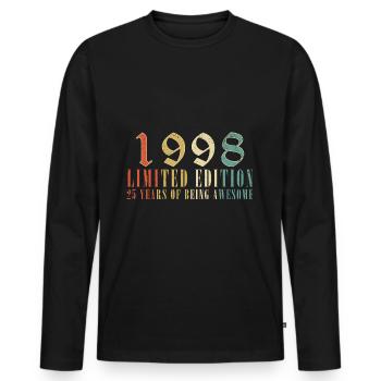 25. Geburtstag Jahrgang 1998 Vintage 1998 - Männer Premium Bio Langarmshirt - Schwarz - Vorne - Nico (187cm)