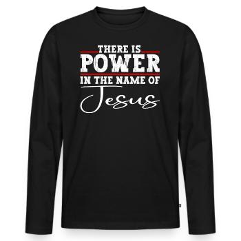 Il y a du pouvoir au nom de Jésus-Christ - T-shirt manches longues Premium bio Homme - noir - Devant - Nico (187cm)