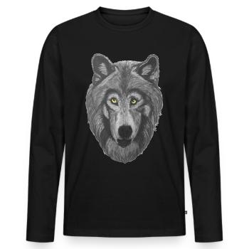 Wolf wolf head with gray fur and yellow eyes - Men's Premium Organic Long Sleeve Shirt - black - Front - Nico (187cm)