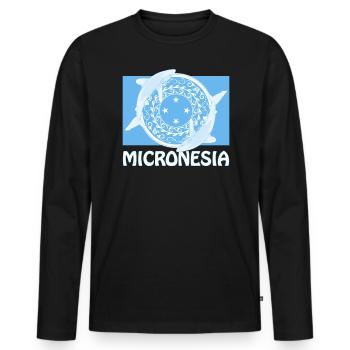 Flagge Mikronesiens und Weißspitzenhochseehaie - Männer Premium Bio Langarmshirt - Schwarz - Vorne - Nico (187cm)
