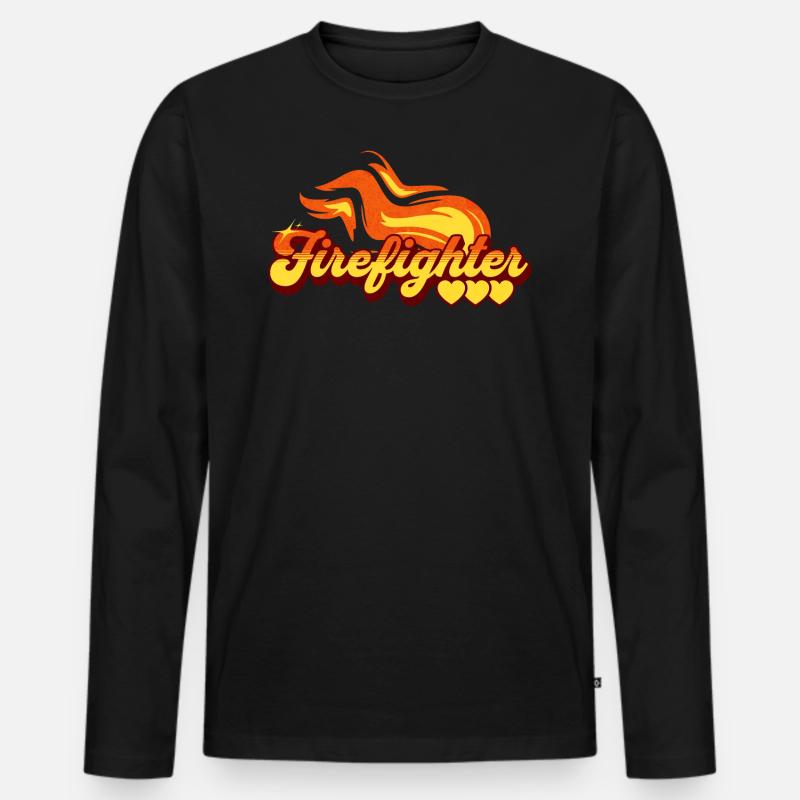 Firefighter Gift Flame Pattern - Men's Premium Organic Long Sleeve Shirt - black