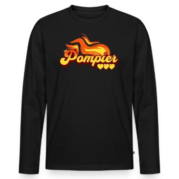 Motif Flamme Cadeau Pompier - T-shirt manches longues Premium bio Homme - noir - Devant - Nico (187cm)