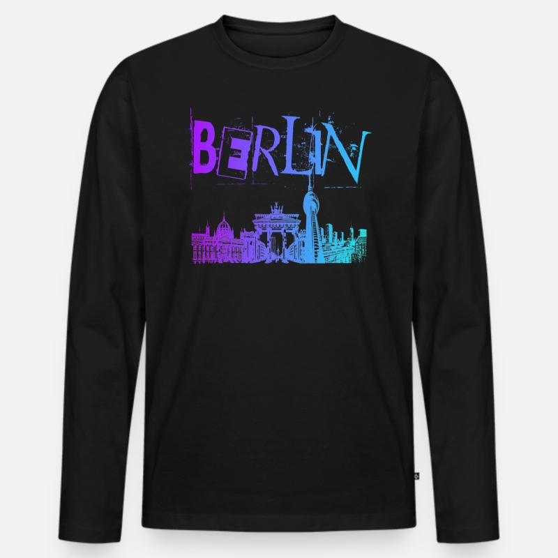 Berlin Skyline Panorama - Männer Premium Bio Langarmshirt - Schwarz