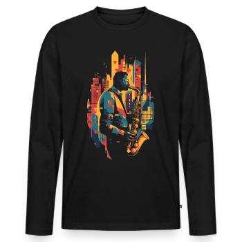 Jazz, Saxophonist - Männer Premium Bio Langarmshirt - Schwarz - Vorne - Nico (187cm)