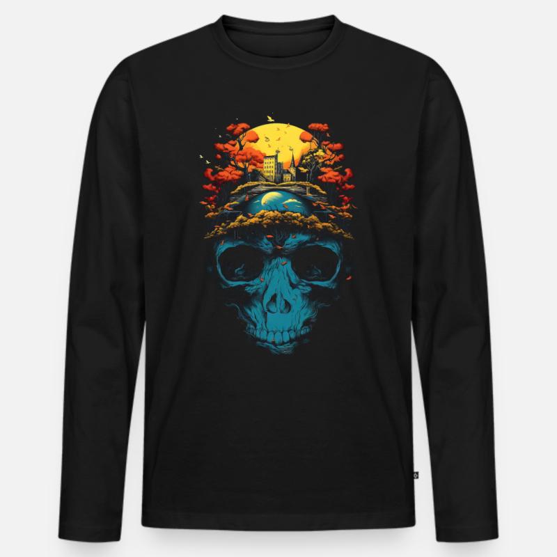 Schädel, Leben - Männer Premium Bio Langarmshirt - Schwarz