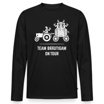 Team Bräutigam On Tour (Trecker Bierfass JGA / W) - Männer Premium Bio Langarmshirt - Schwarz - Vorne - Nico (187cm)