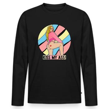 EROTIC POP-ART SEXY COMIC GIRL KISS MY ASS - Männer Premium Bio Langarmshirt - Schwarz - Vorne - Nico (187cm)