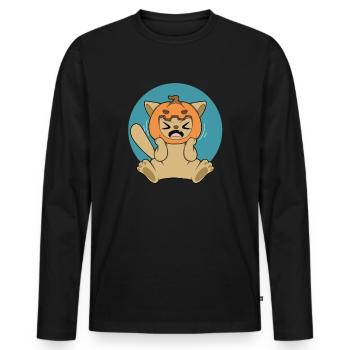 PUMPKIN CAT Halloween Apokalypse Horror Süß - Männer Premium Bio Langarmshirt - Schwarz - Vorne - Nico (187cm)