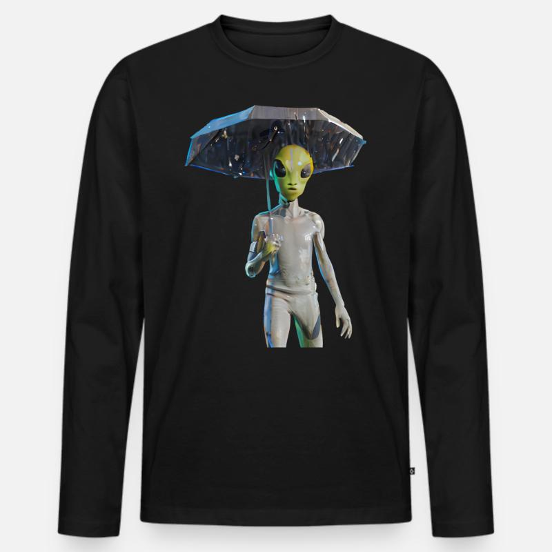 Alien mit Regenschirm - Männer Premium Bio Langarmshirt - Schwarz
