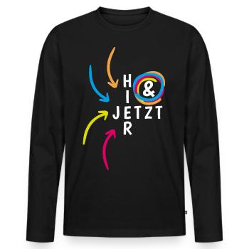 "Hier & Jetzt" Achtsamkeit Mental Health - Männer Premium Bio Langarmshirt - Schwarz - Vorne - Nico (187cm)