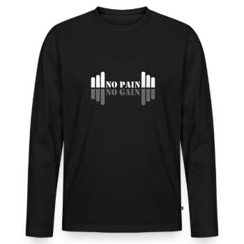 No Pain No Gain - Gym Sport Fitness Workout - Männer Premium Bio Langarmshirt - Schwarz - Vorne - Nico (187cm)