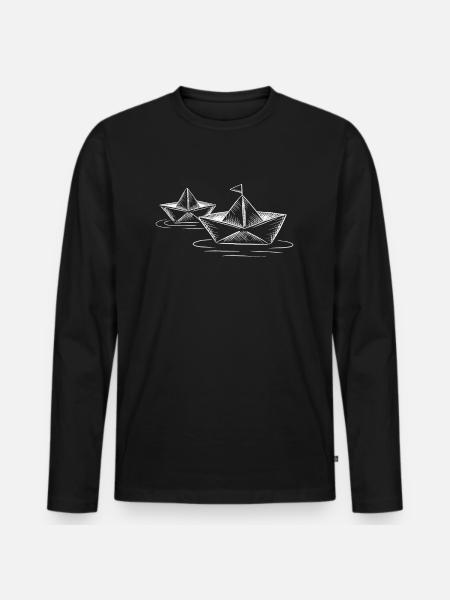 Papierboot Papierschiff Origami Grafik - Männer Premium Bio Langarmshirt - Schwarz