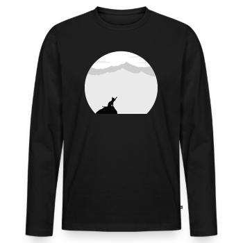 Cat hiking mountaineering vintage - Men's Premium Organic Long Sleeve Shirt - black - Front - Nico (187cm)