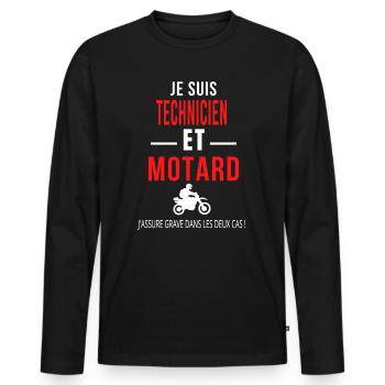 motard et TECHNICIEN - T-shirt manches longues Premium bio Homme - noir - Devant - Nico (187cm)